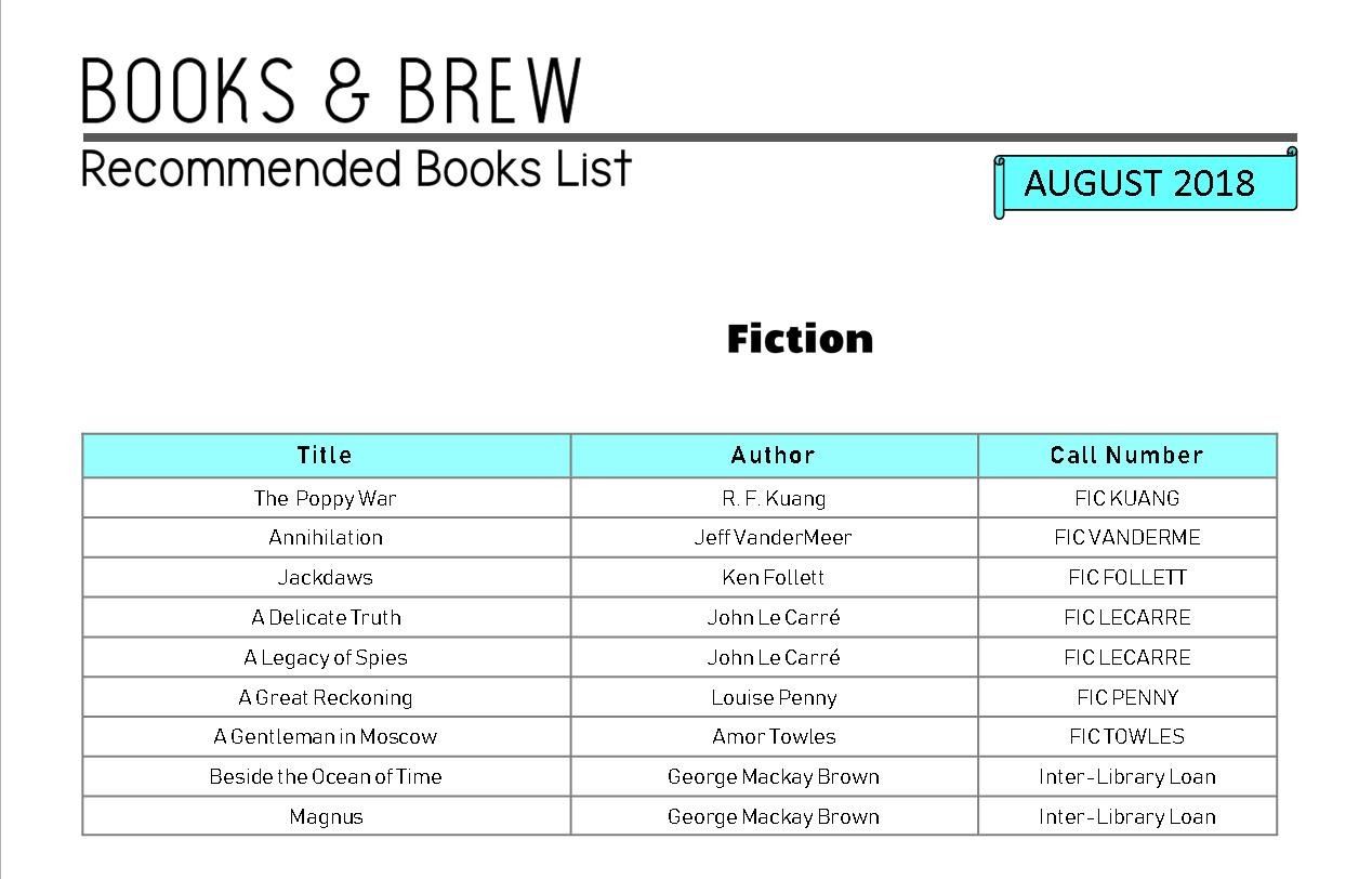 Books & Brew Book Club August List