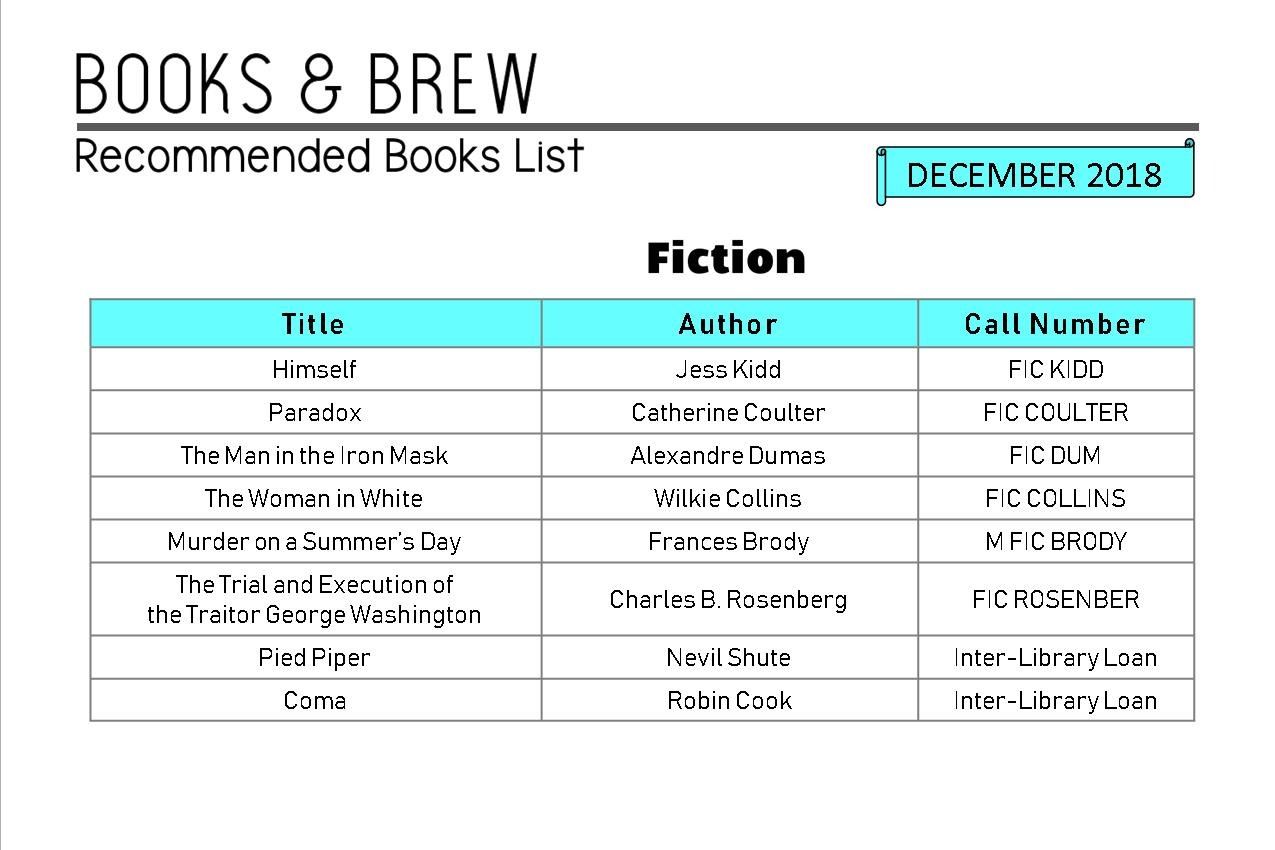Books and Brew Book List December 2018