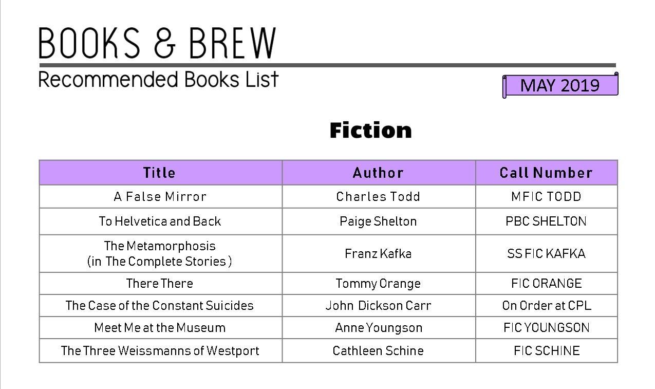 Books and Brew Book List May 2019