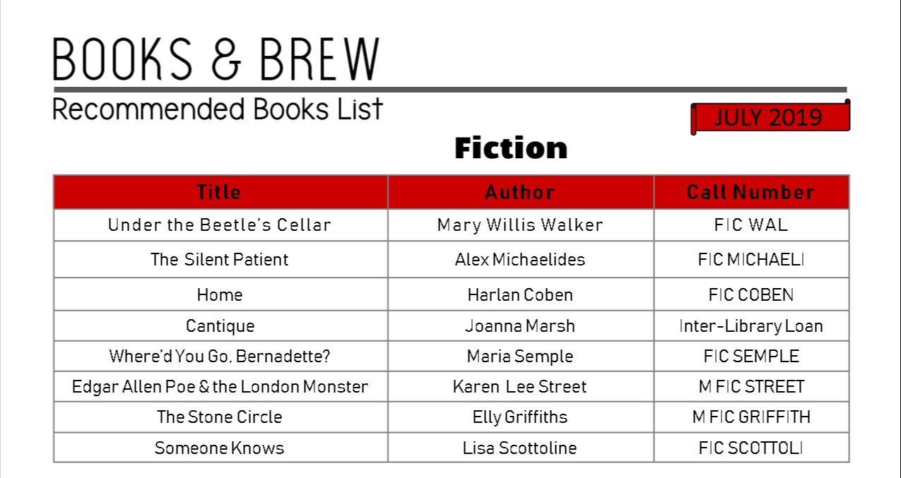 Books and Brew Book List July 2019